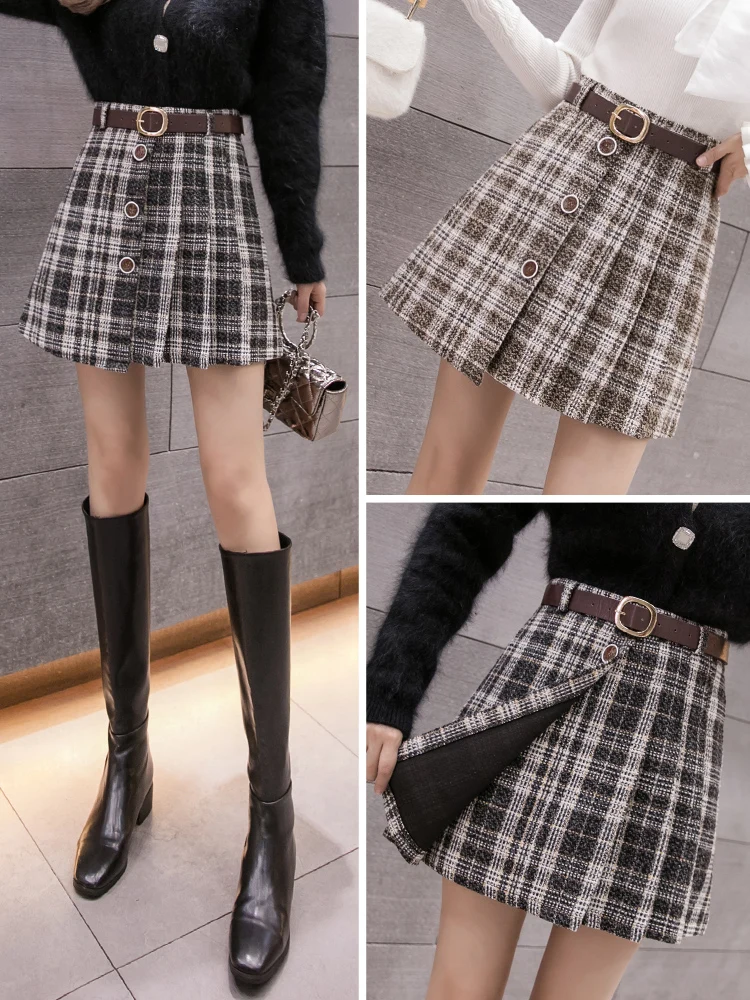 

Wool Skirt Fall/winter Women's 2022 New A-line Short Skirt High Waist Fashion Irregular Anti-light Bag Hip Skirt