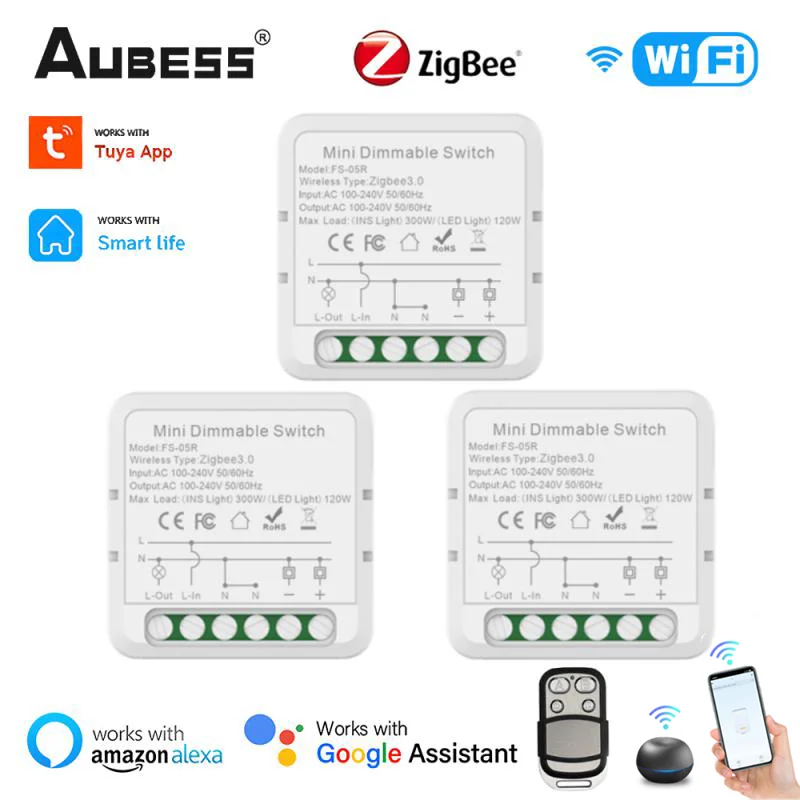 

Aubess Tuya ZigBee/WiFi Smart Dimmer Switch Module Breaker Need Neutral Line Smart Home Smart Life Via Alexa Google Home Alice