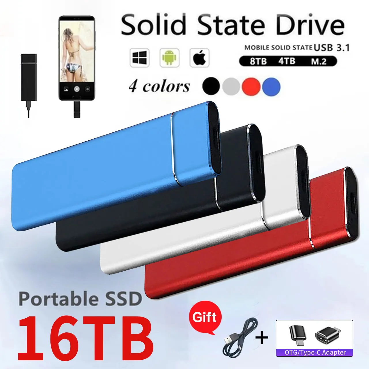 

New 2TB External SSD 1TB 500GB Mobile Solid State Hard Drive USB 3.1 External SSD Typc-C M.2 Portable Hard Drive ssd