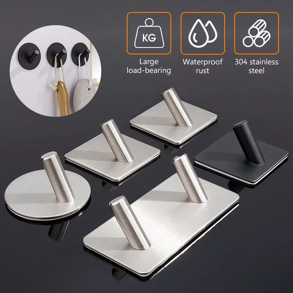 

Silver Black Stainless Steel Hook Robe Hook Wall Towel for Bathroom Steel Coat Hook Rustproof Hanger Kitchen Hardware