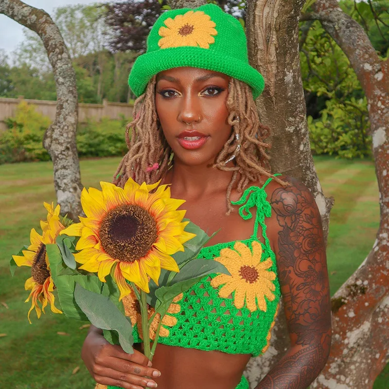 

Handmade Crochet Starfish Flower Wool Fisherman Hat Adult Ins Knitted Hat