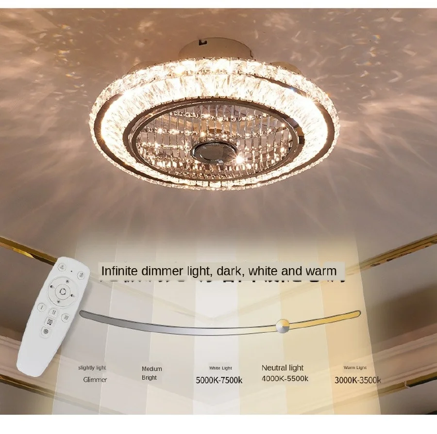 

50cm Crystal LED ceiling fan remote control ventilation lamp quiet car bedroom decoration modern ceiling fan free shipping