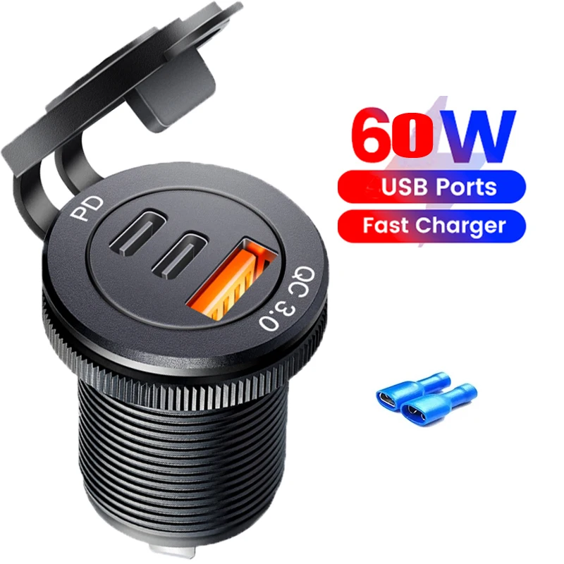 

USB-разъем 12 В/24 В для быстрой зарядки 3 0 USB-розетка USB C Автомобильное зарядное устройство Розетка 12 В/24 В 3 USB-разъема PD3.0 и QC3.0 Автомобильный USB-порт