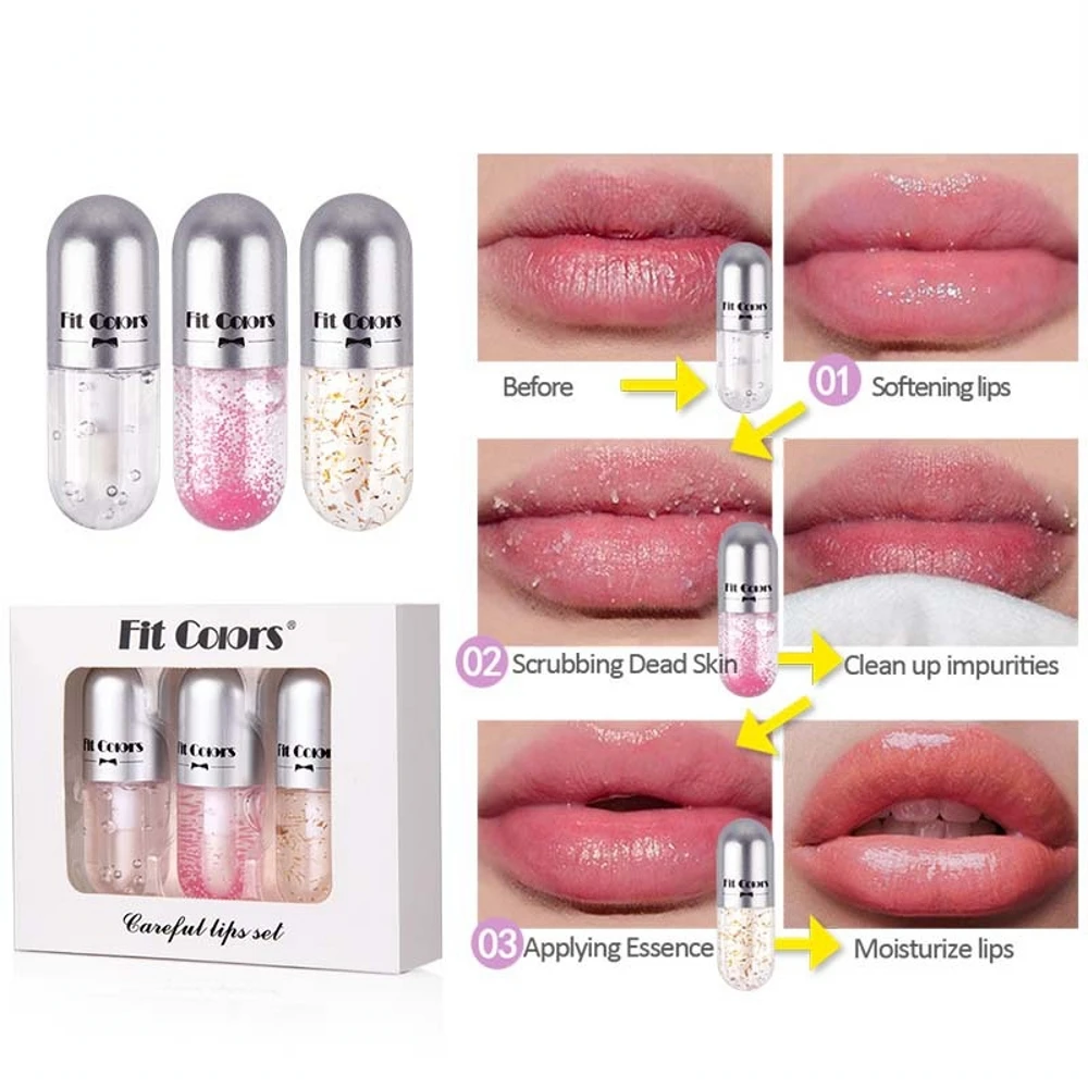 

3Pcs/Box Nourish Moisturizing Lip Balm Mini Capsule Lip Oil Serum Scrub Beauty Lip Makeup Fades Lip Wrinkles Lipstick Lip Care