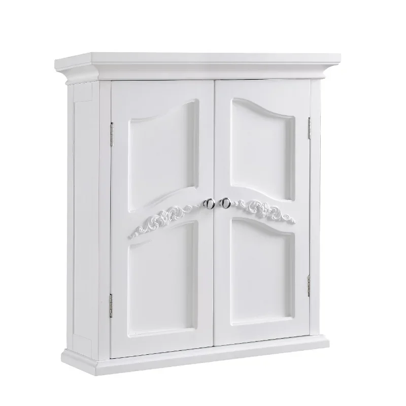 

Teamson Home Versailles Wooden Wall Cabinet with 2 Shelves, White Bathroom Cabinets with Storage Drawers