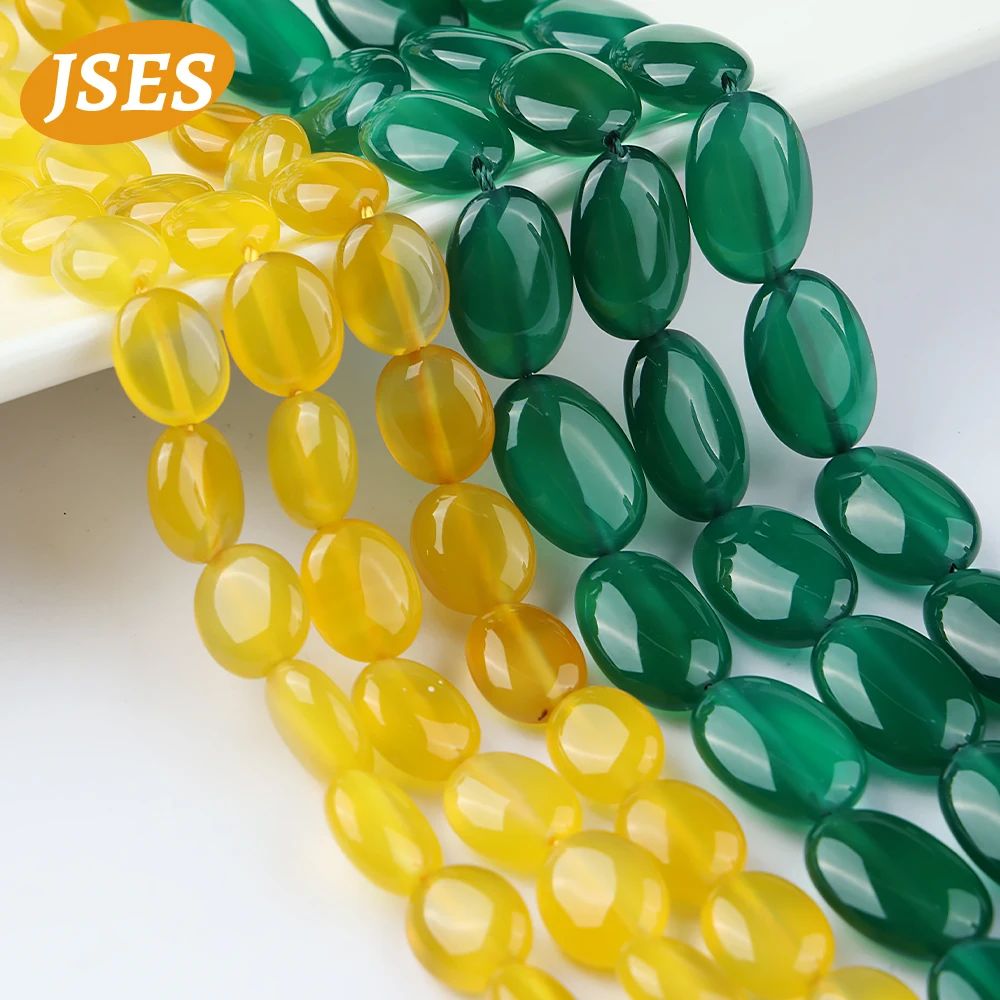 Бусины из натурального желтого и зеленого агата овальной формы