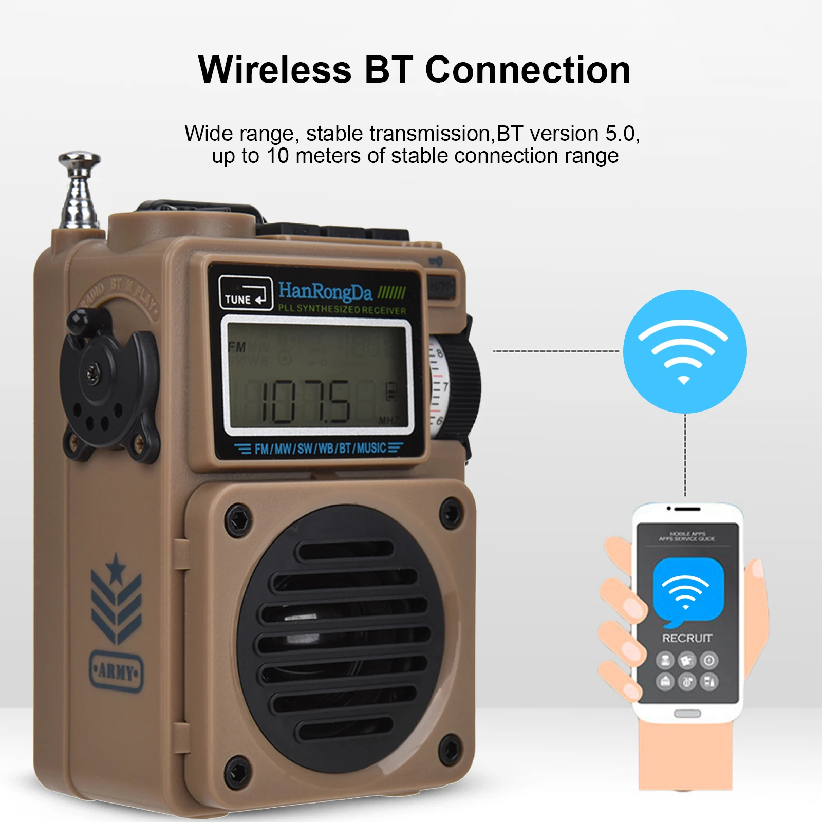 Hanrongda HRD-701 AM FM-радио Mini FM/SW/MW/WB полнодиапазонное цифровое радио перезаряжаемое BT