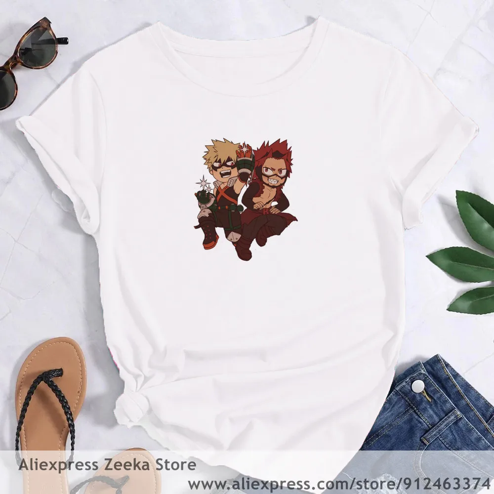 

Boku No Hero My Hero Academia Deku Women Funny Print Ladies T-shirt Girl Y2K Basis O-collar White Shirt Short