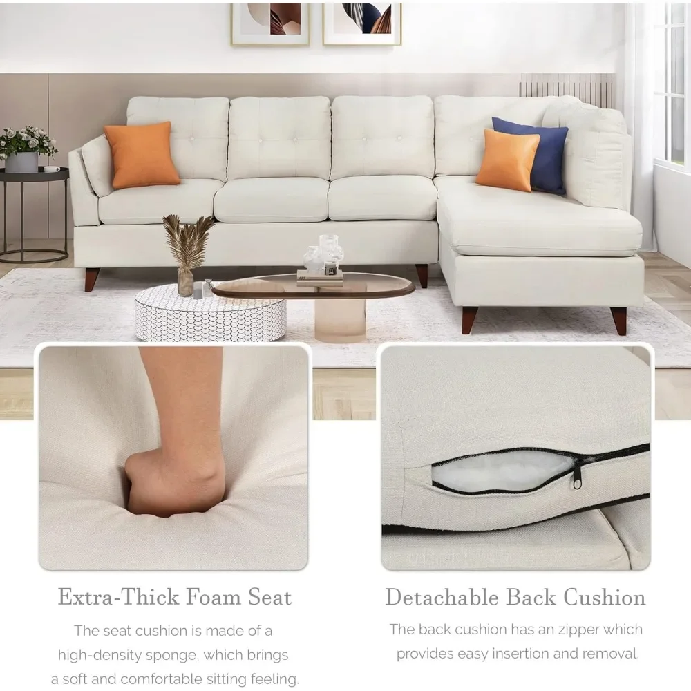 4-местный модульный диван L-образной формы удобный льняная ткань наборы мебели