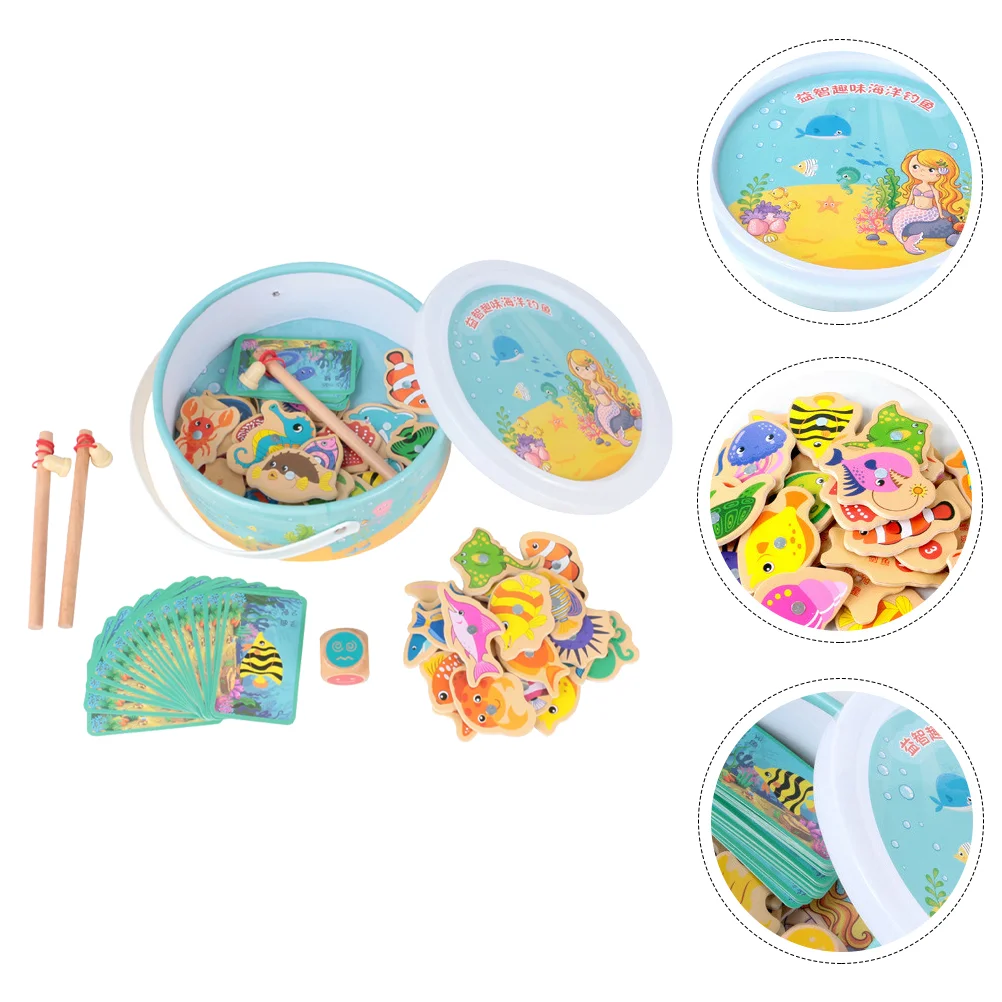 

1 Set Magnetic Fishing Wooden Fishing Game Cognitive Fish Toys Children