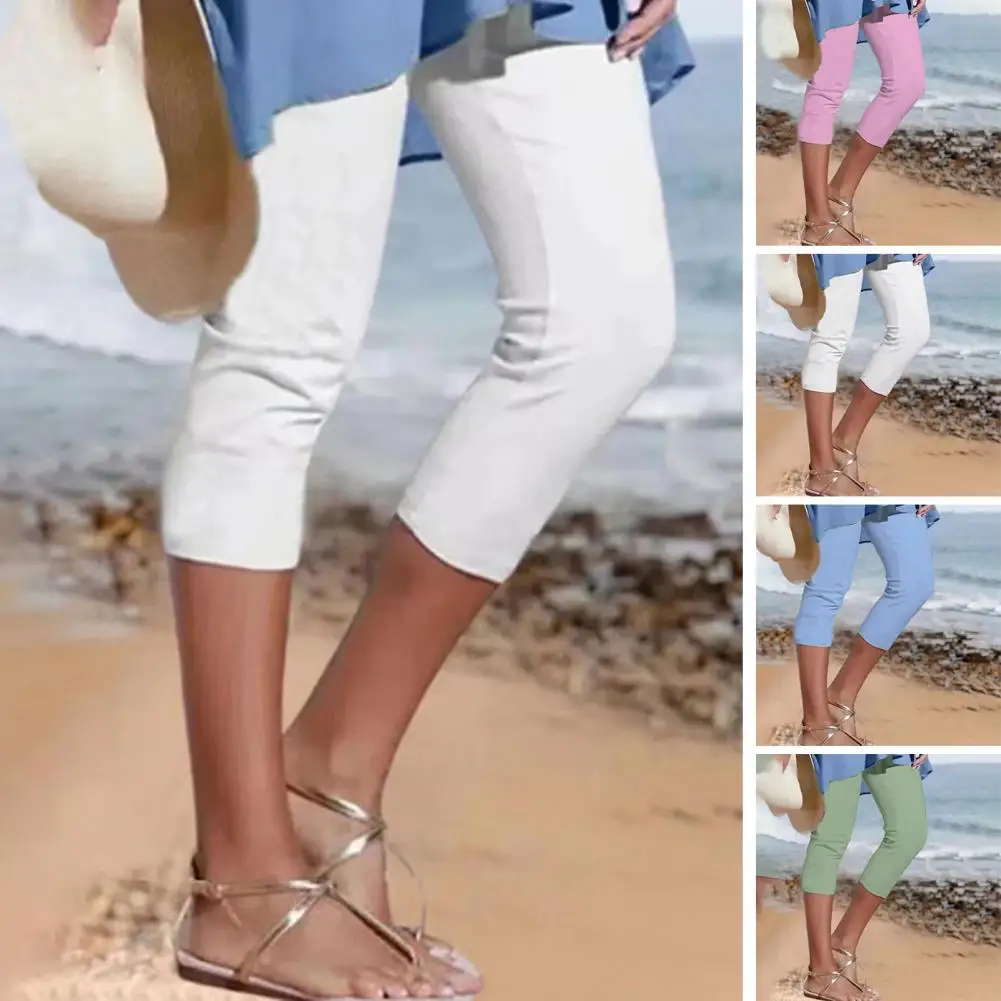 Женские Эластичные бриджи с завышенной талией летние тонкие Бриджи ярких цветов