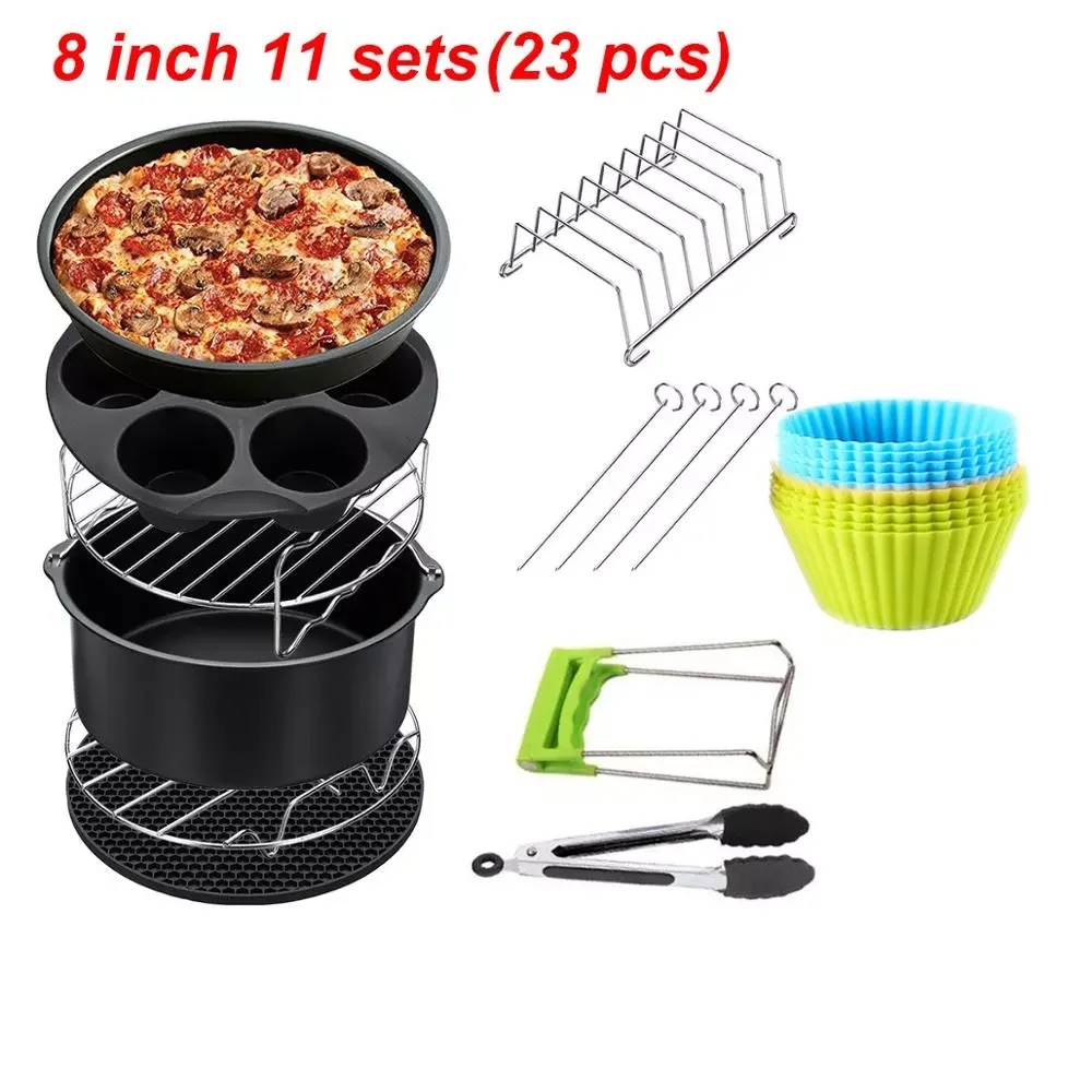 

23pcs Air Fryer Accessories 8 Inch Fit for Airfryer 5.2-6.8QT Baking Basket Pizza Plate Grill Pot Kitchen Cooking Tool for Party