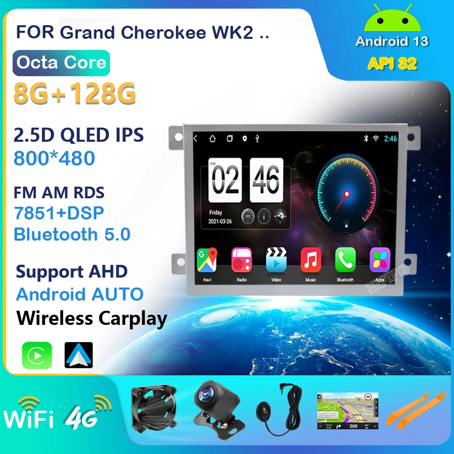 

Android 13 8+128GB Car Radio For Jeep Grand Cherokee 2014-2017 Stereo GPS Navigati Wireless Carplay 4G LET