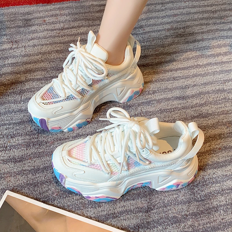 

Кроссовки женские на платформе, толстая подошва, Вулканизированная подошва, дышащие, без шнуровки, корейский стиль, прогулочная обувь, белы...