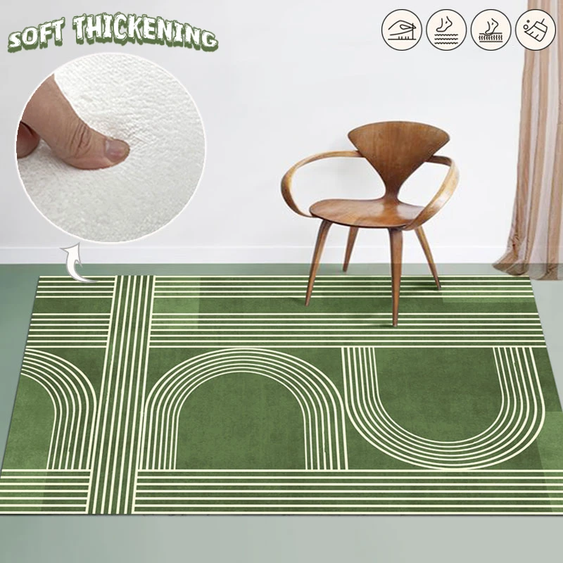 

Nordic Green Stripe Carpets Living Room Coffee Tables Floor Mat Retro Decoration Home Large Area Rugs for Bedroom Bedside Carpet