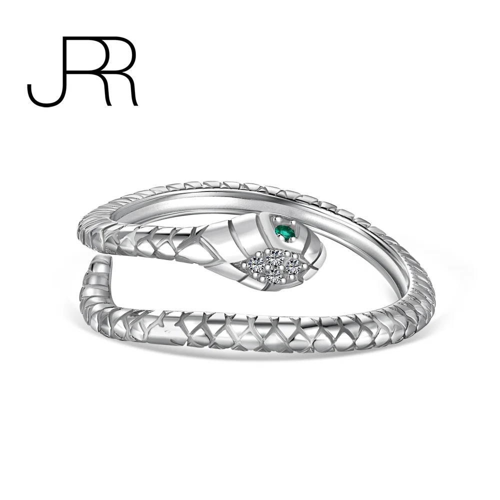 

JRR New Arrival 925 Sterling Silver Fashion Lucky Snake Diamond Gemstone Unique Adjustable Open Fine Ring Jewelry Free Shipping