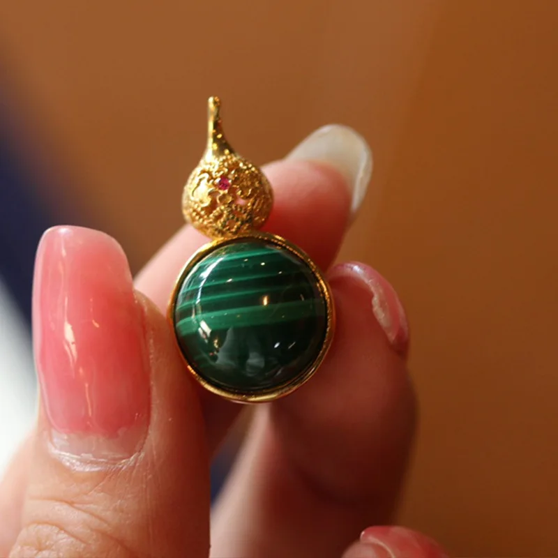 Подвеска из натурального малахита и калабаша S925 полностью стерлинговое