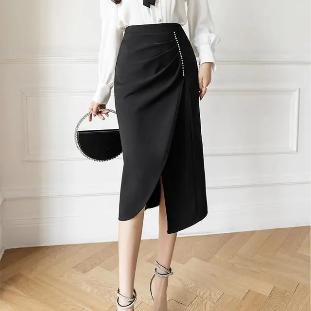 

2022 Women Spring Summer New Solid Color Split Skirts Female Irregular A-line Skirts Ladies High Waist Packahe Hip Skirts Z59