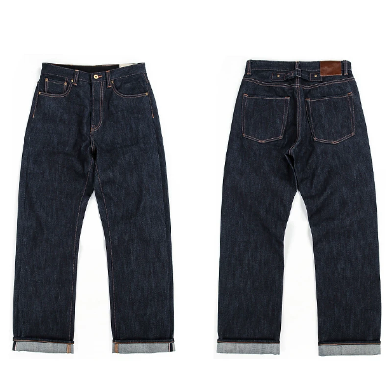 

Men's Jeans Middle Waist 23OZ Heavy Weight Selvedged Denim Bukleback Straight Jeans Amekaji Cowboy Motorcycle Cargo Pants