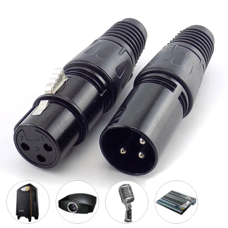 

1 pair Microphone Audio Cables Male+Female Plug 3-Pin XLR Adapter Cannon mic Jack Connector Terminals Sound for Music Speaker