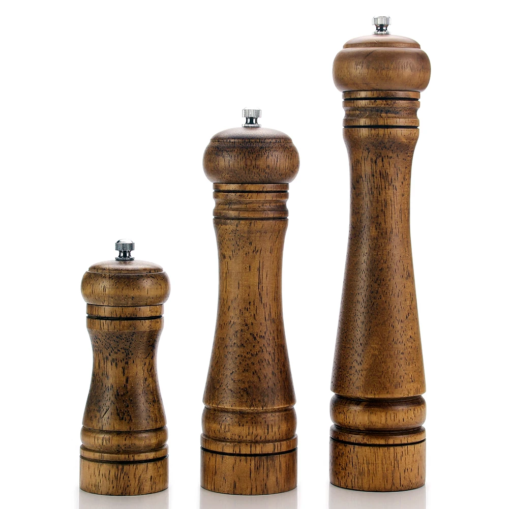 

Wood Salt and Pepper Mill Set and Tray Pepper Grinders Salt Shakers with Adjustable Ceramic Rotor-5/8inches