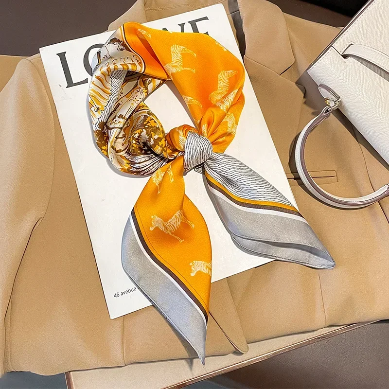 Модные шарфы для женщин шаль Шелковый Атласный хиджаб с принтом лошадей женский