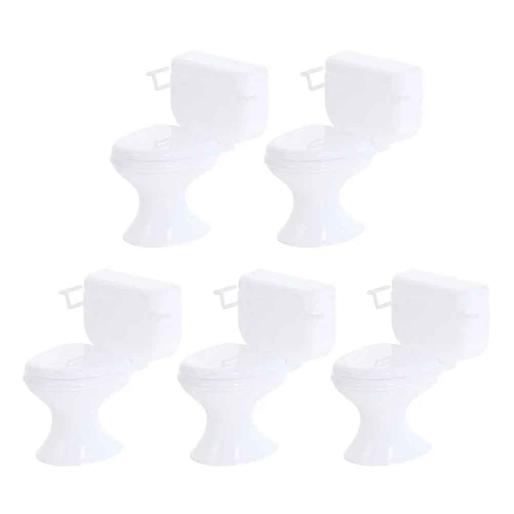 

5 Pcs Toilet Bathroom Furniture White Miniature Dolls Realistic Children House Play Toy Cake Decoration Accessories