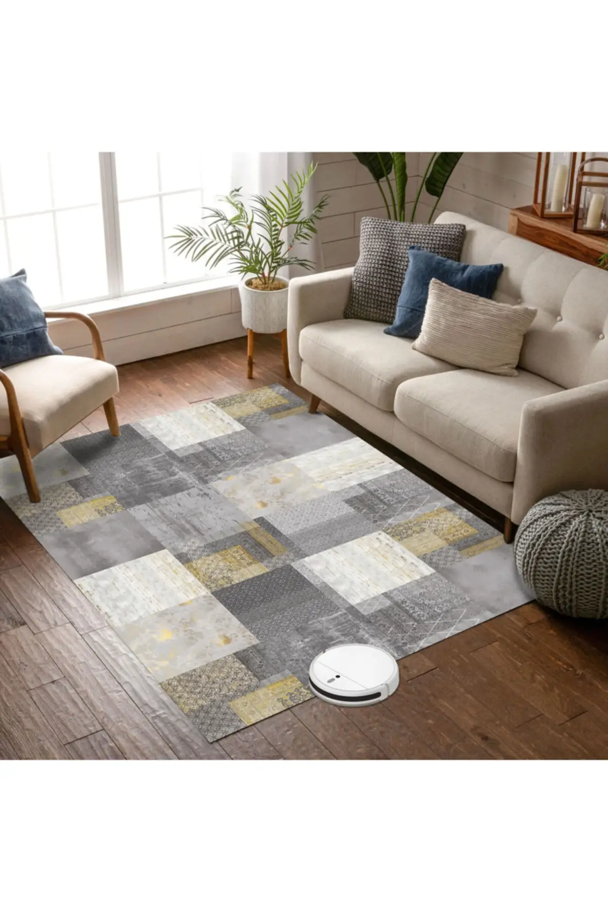 Stone Floor Section Patterned Decorative Anti-Slip Base Digital Print Washable Antibacterial Carpet