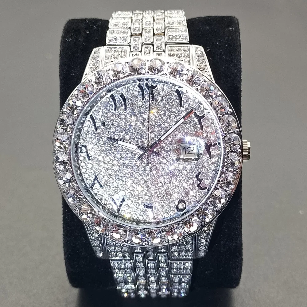 

MISSFOX Men’s Watches Top Brand Stainless Steel Waterproof Male Quartz Wrist Watch Luxury Hip Hop Iced Out Calendar Men Clocks