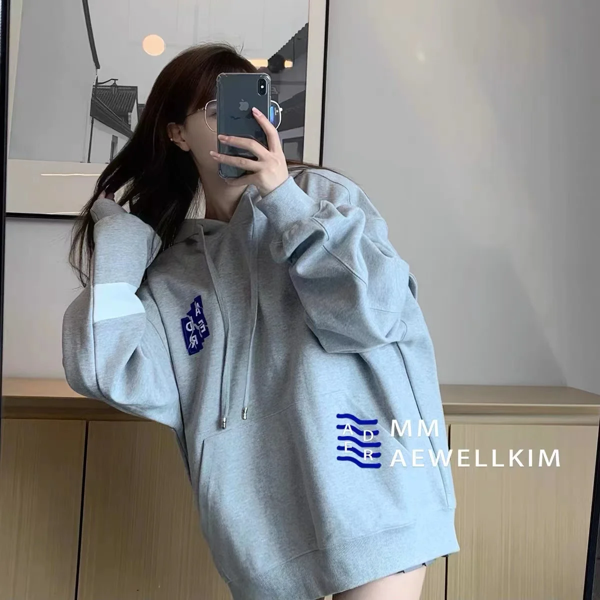 Ader error Spring and Autumn Couple's New Broken Letter Embroidery 6th Anniversary Loose Men's and Women's Double layer Hoodie