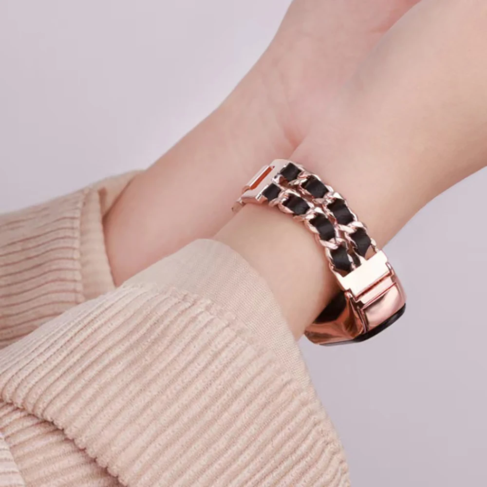 Luxury Metal Strap For Xiaomi Mi Band 7 6 5 4 3  Smart Watch Stainless Steel Wristband For Mi Band 6 5 4 3Women Leather Bracelet