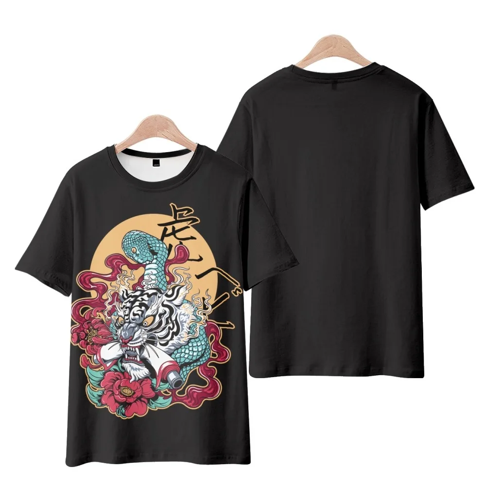 

Футболка Мужская/Женская универсальная с коротким рукавом, модная тенниска со змеиным принтом, тигром, цветком, круглым вырезом, Повседневн...