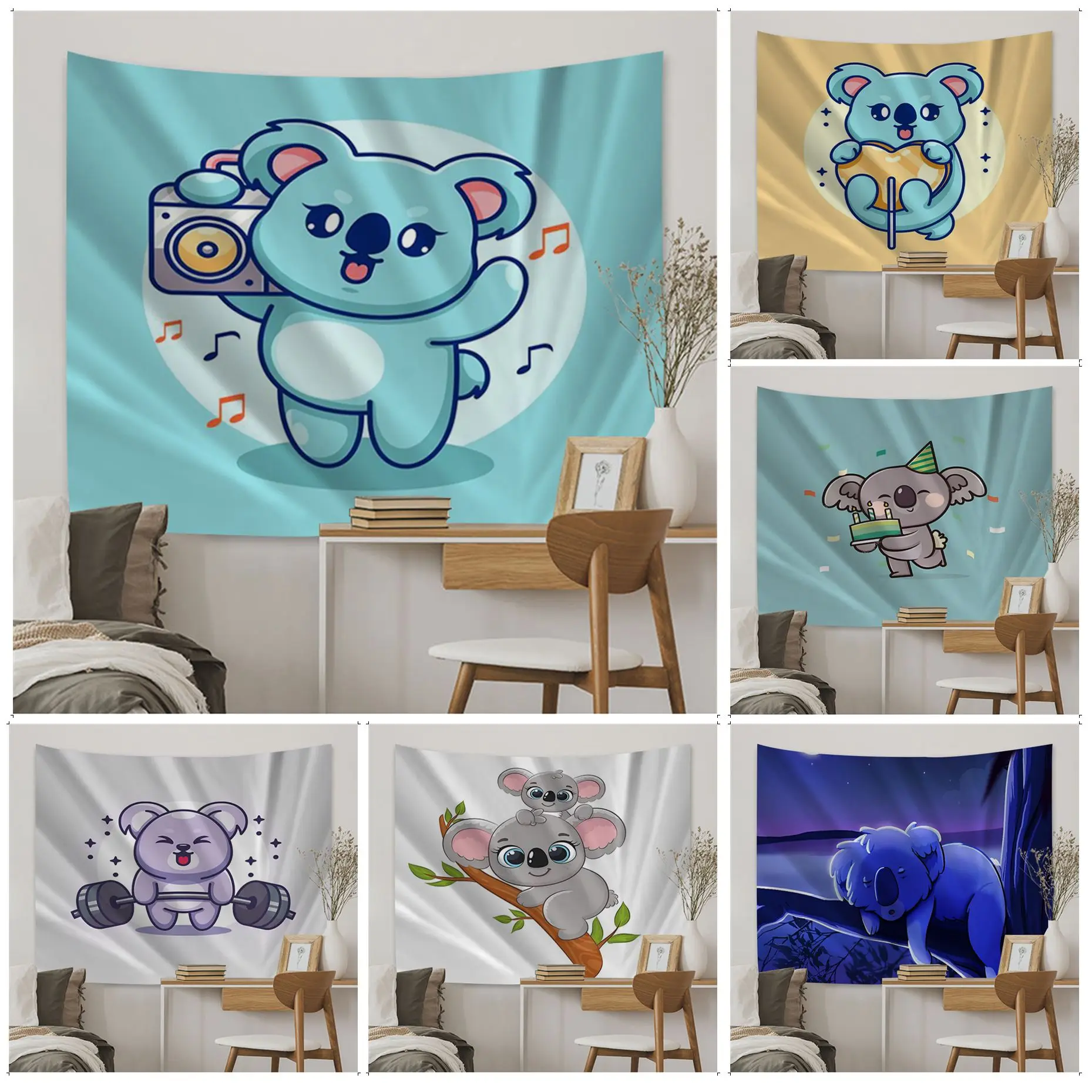 

Cartoon Koala Tapestry Art Printing Art Science Fiction Room Home Decor Kawaii Room Decor