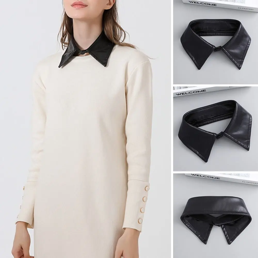 

Women Detachable PU Leather Vintage Neck Shoulder Wraps Clothes Accessories Shirt Fake Collar Blouse False Collar