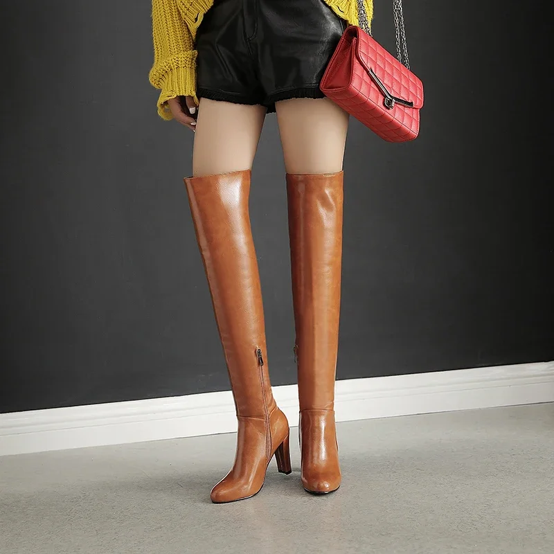 Женские сапоги выше колена с ультравысоким профилем и толстой плюшевой