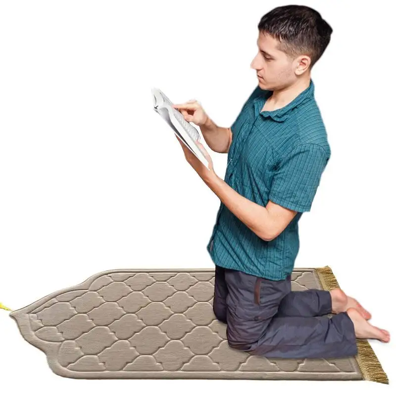 

Prayer Mat For Muslim Ramadan Flannel Carpet Worship Kneel Embossing Floor Carpets Non-slip Soft Portable Travel Prayer Rug