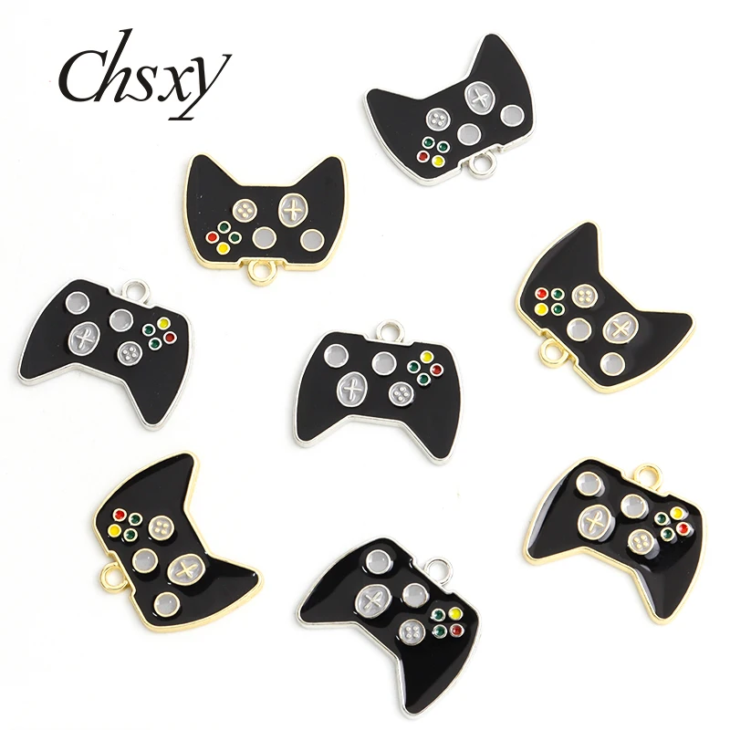 

10pcs Cartoon Black Game Controller Enamel Charms 16*19mm Alloy Pendants For Making Trend DIY Handmade Gift Necklace Accessories
