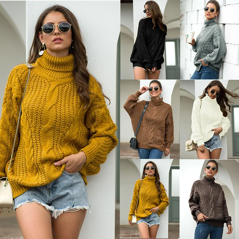 

Autumn and winter 2023 new knitwear thick thread Fried Dough Twists high neck pullover sweater women