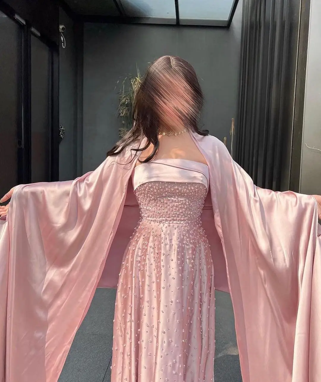 

Strapless Floor Length Beadings Strapless Sleeveless Shawl Evening Dresses Prom Dresses Saudi Arabia Women's Formal Dress