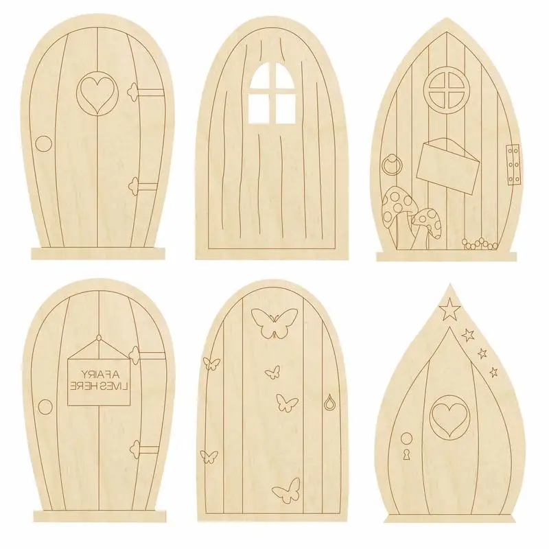 

Fairy Doors 6PCS Wooden Garden Doors For Craft Mini Window Fairy House DIY Kit Unfinished Miniature Door Unpainted Fairy Window