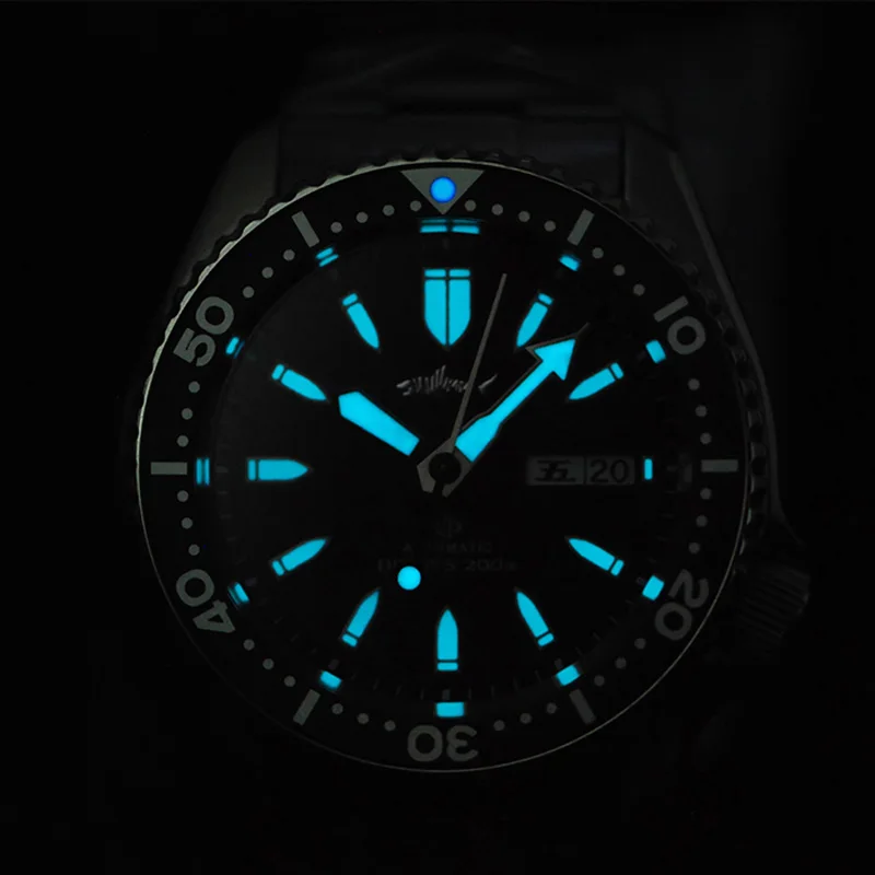 Механические часы HEIMDALLR Sharkey SKX мужские для дайвинга сапфировый белый циферблат