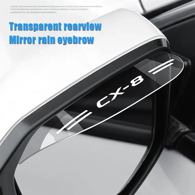 

2Pcs Flexible PVC Rearview Mirror Rain Shade Rainproof Blades For Mazda CX-8 Logo Car Back Rain Eyebrow Cover Auto Accessories