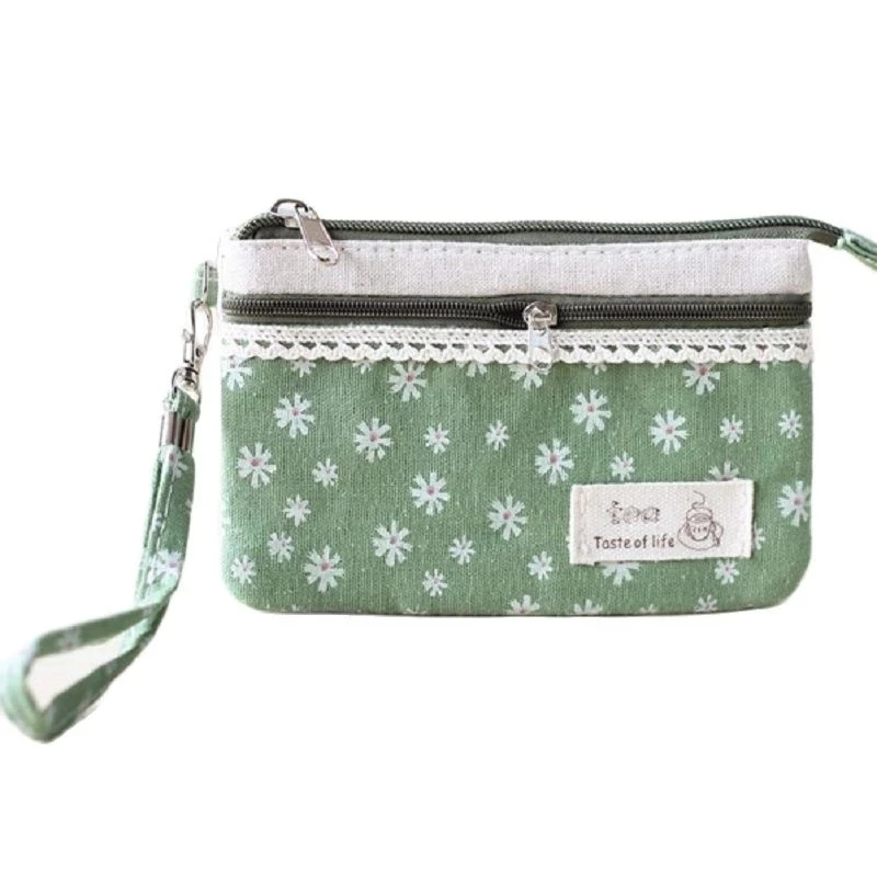 

Самый счастливый женский кошелек для телефона, Холщовый цветочный мультяшный Кошелек для монет с листьями, женский маленький клатч, милый к...