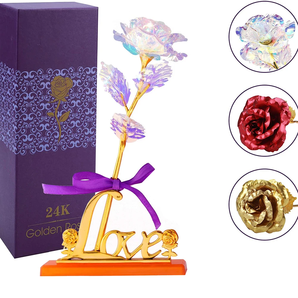 

Artificial Flowers 24k Gold Rose With Box New Year Valentine's Day Gift/Present Foil Flowers Home Decor Fake Roses Wedding