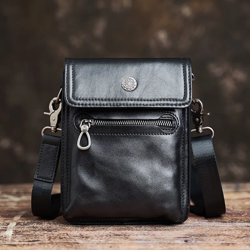

AETOO Fashion Men's Shoulder Bag Genuine Leather Small Bag Mini Casual Messenger Flap Phone Pocket Young All-Match Original