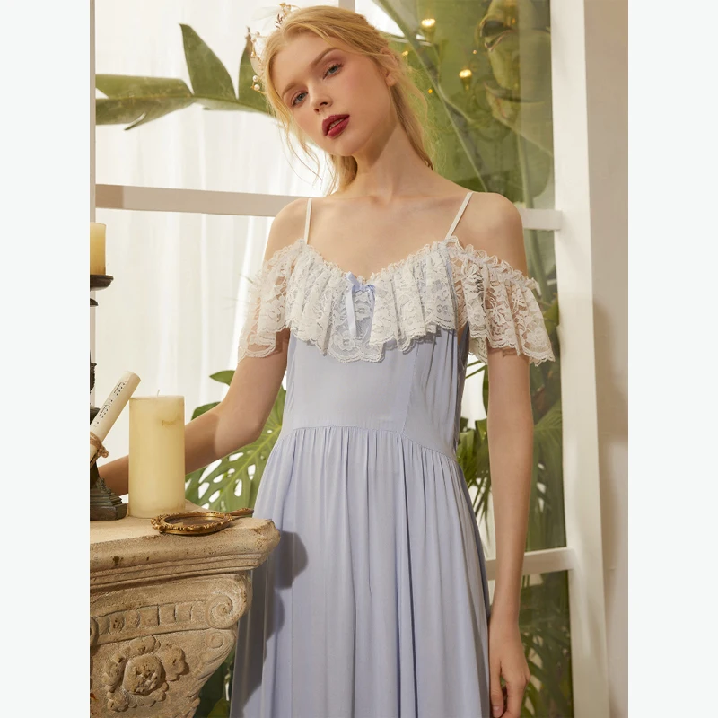 MAYMOLI Luxury Night Dress Women Homewear Lace Evening Sling Skirt Robe Palace Style Women's Home Clothes Daily Pajamas S-XL