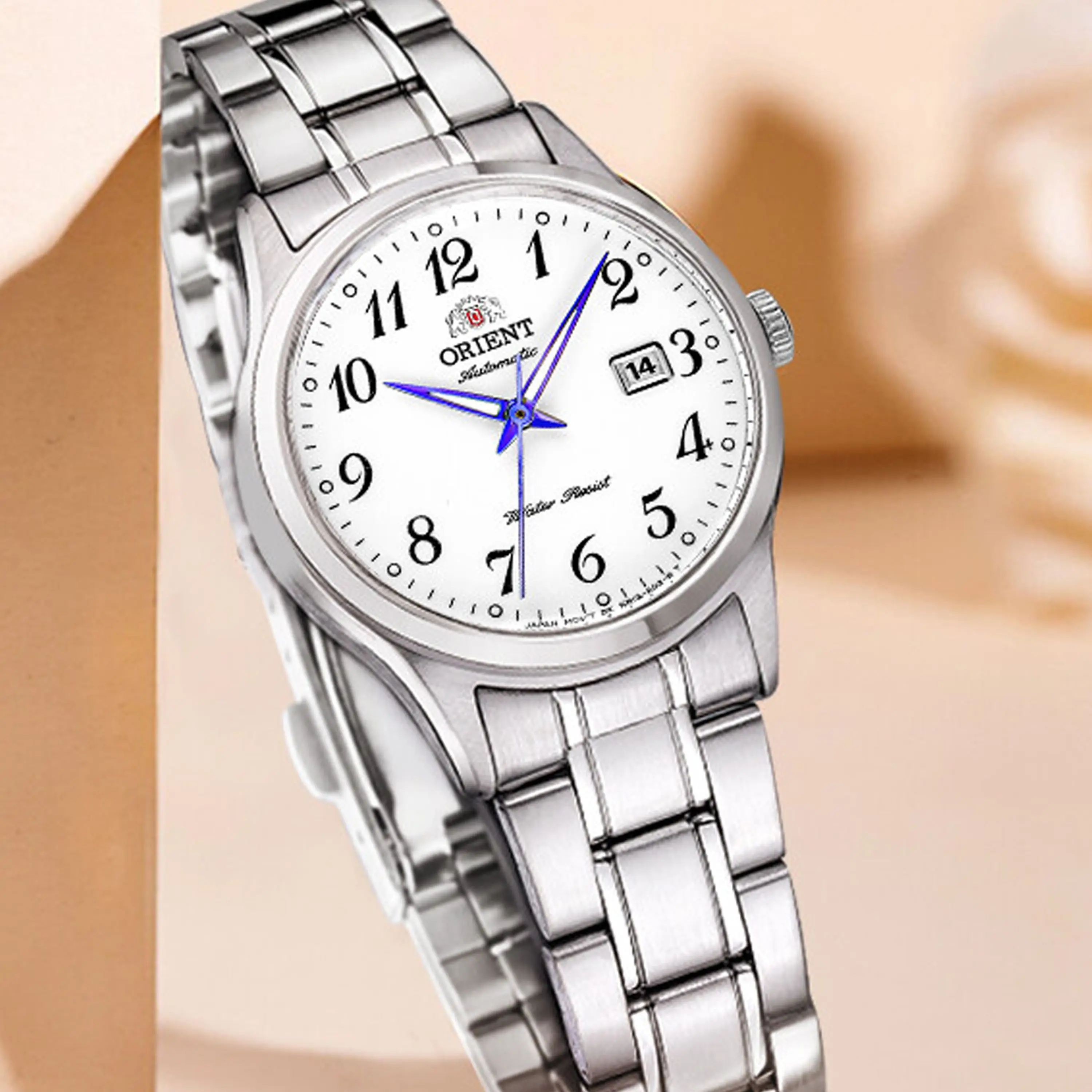 Original Orient Automatic Watch for Women, Japanese Wrist Watch Classic White Dial Blue Hands Dress Watch Stainless Steel 31mm enlarge