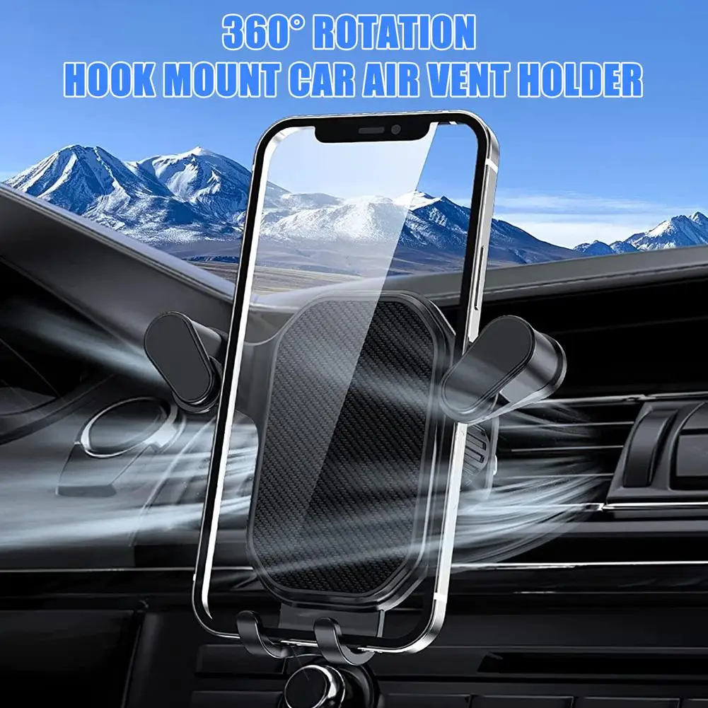 

Car Phone Holder Upside-down Hook GPS Stand 360-degree Rotatable Air Vent Mobile Phone Clip Cradle Gravity Support Mount