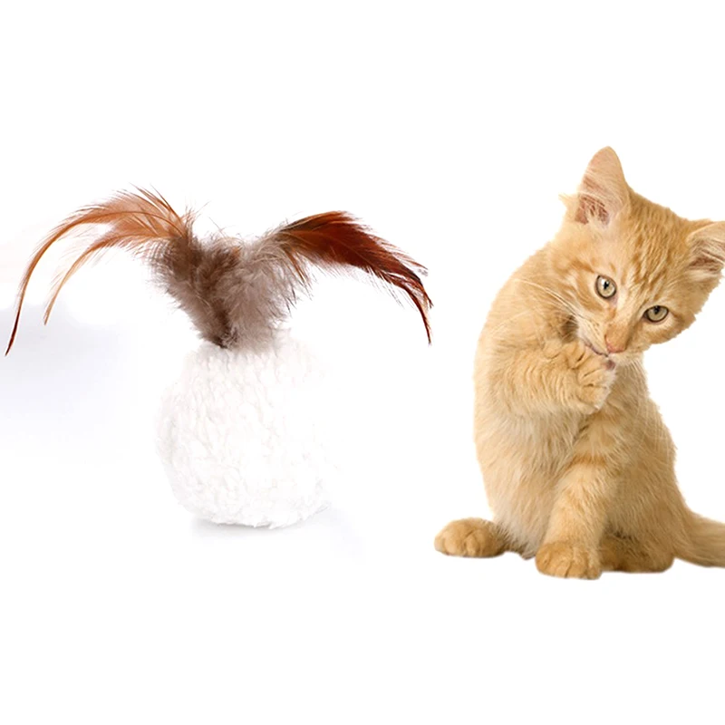 

Cat Plush Toy Catnip Plush Ball Shape With Feather Toy Chewing Sound Cat Accessories Pet Kitten Molar Toy Interactive Pet Toy