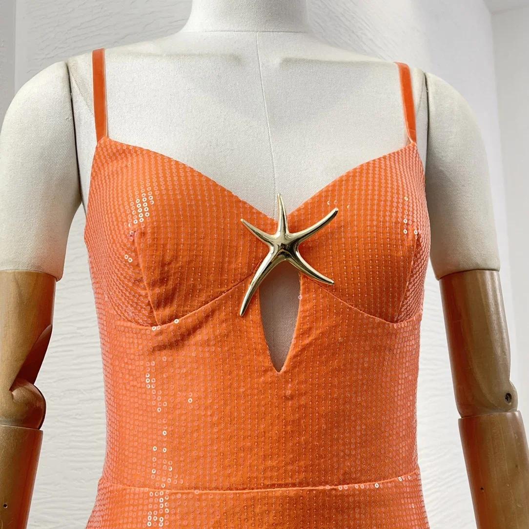 Новинка осени 2024 оранжевое синее Радужное без рукавов платье миди с морской